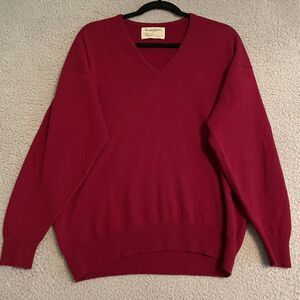 Vintage Selfridges John Waverley Sz M V Neck Sweater Maroon Virgin Wool Scotland